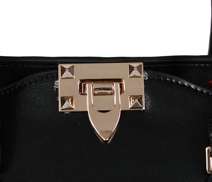 2014 Valentino Garavani Rockstud Double Handle Bag VG2501 black - Click Image to Close